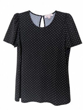 Philosophy Republic Clothing Women's Large Polka Dot Stretch Top Black White Off